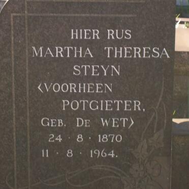 STEYN Martha Theresa formerly POTGIETER nee DE WET 1870-1964