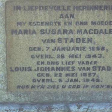 STADEN Louis Johannes, van 1857-1948 &amp; Maria Susara 1858-1943