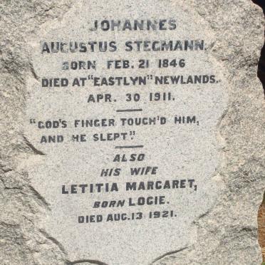 STEGMANN Johannes Augustus 1846-1911 &amp; Letitia Margaret LOGIE -1921
