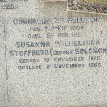 SOLOMON Cornelia K.F. 1903-1923 :: STOFFBERG Susanna Wilhelmina nee SOLOMON 1978-1969