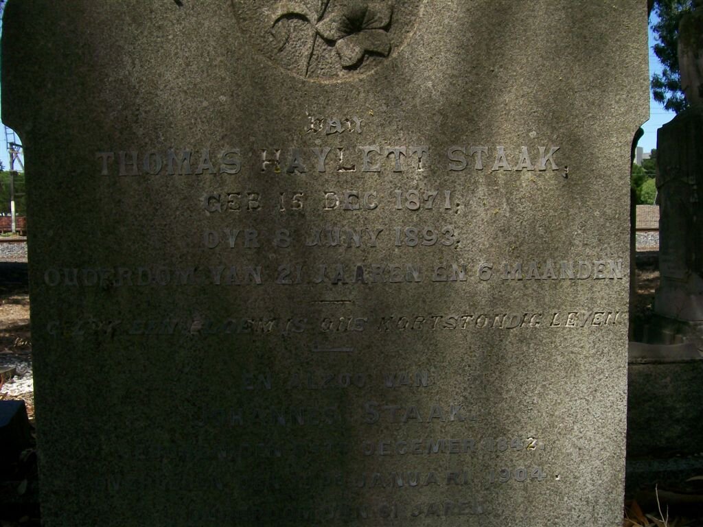 STAAK Johannes 1842-1904 :: STAAK  Thomas Haylett 1871-1893 :: STAAK Hendrik E. 1895-1904