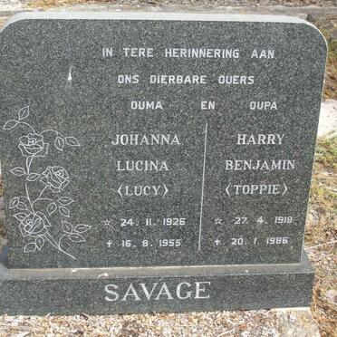 SAVAGE Harry Benjamin 1918-1986 &amp; Johanna Lucina 1926-1955
