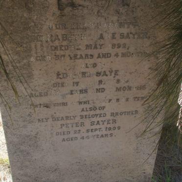 SAYER Edward -18?? &amp; Elizabeth Jane -1892 :: SAYER Peter -1909