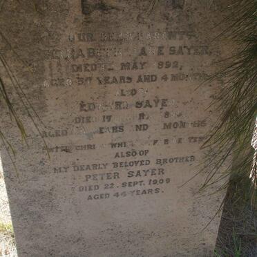 SAYER Edward -18?? &amp; Elizabeth Jane -1892 :: SAYER Peter -1909