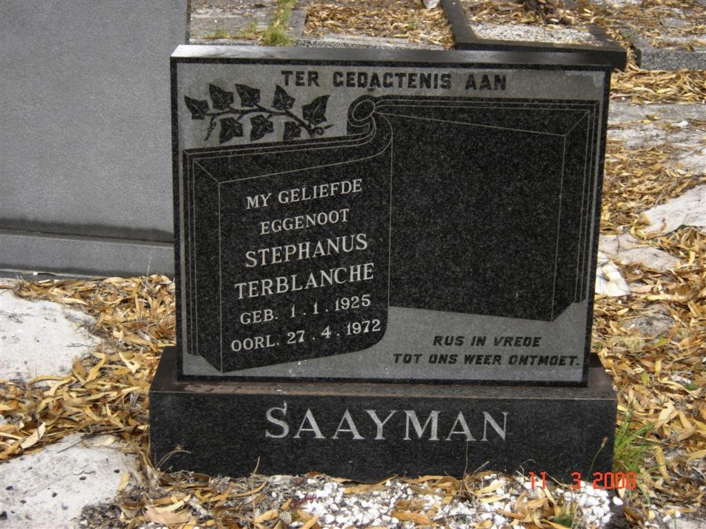 SAAYMAN Stephanus Terblanche 1925-1972