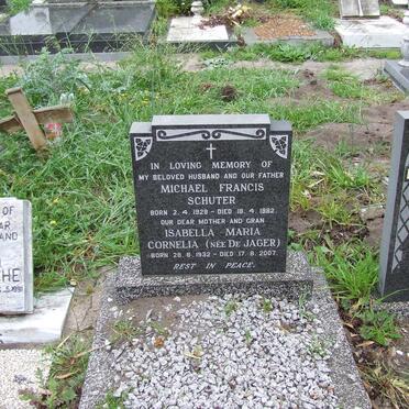 SCHUTER Michael Francis 1928-1982 &amp; Isabella Maria Cornelia DE JAGER 1932-2007