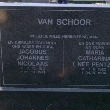 SCHOOR Jacobus Johannes Nicolaas, van 1911-1971 &amp; Maria Catharina PENTZ 1920-1994