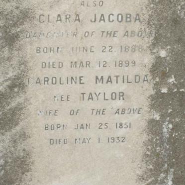SCHNUGH Caroline Matilda nee TAYLOR 1851-1932 :: SCHNUGH Clara Jacoba 1888-1899