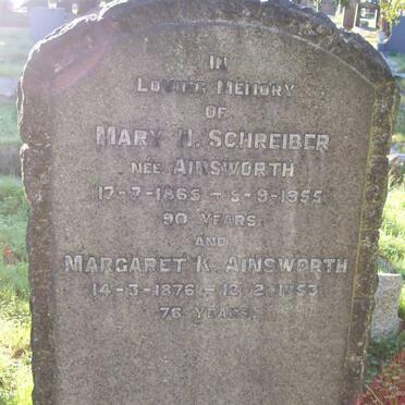 SCHREIBER Mary H. nee AINSWORTH 1865-1955 :: AINSWORTH Margaret K. 1876-1953