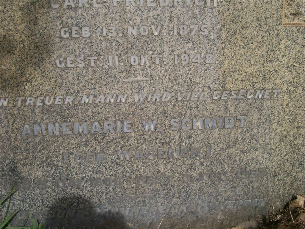 SCHMIDT Carl Friedrich 1875-1948 &amp; Annemarie W. WAGENER 1886-1957