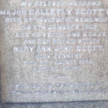 SCOTT Galletly -1927 &amp; Mary Ann Jane nee TENNANT -1945