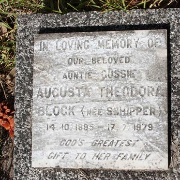 BLOCK Augusta Theodora nee SCHIPPER 1885-1979