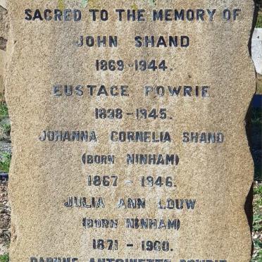 SHAND John 1869-1944 :: POWRIE Eustice 1898-1945 :: SHAND Johanna Cornelia nee NINHAM 1867-1946