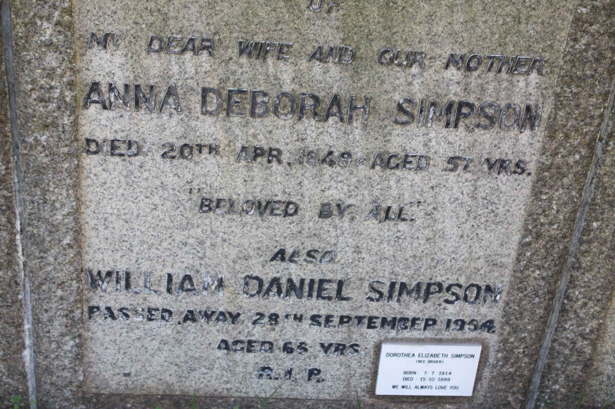 SIMPSON William Daniel -1954 &amp; Anna Deborah -1949  :: SIMPSON Dorothea Elizabeth nee DRIVER 1914-1999