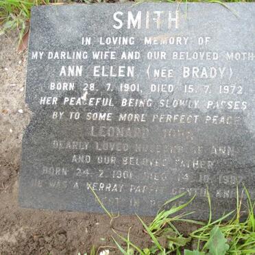 SMITH Leonard John 1901-1987 &amp; Ann Ellen BRADY 1901-1972