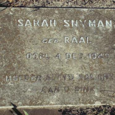 SNYMAN Sarah nee RAAL -1949