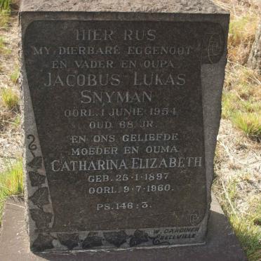 SNYMAN Jacobus Lukas −1954 &amp; Catharina Elizabeth 1897-1960