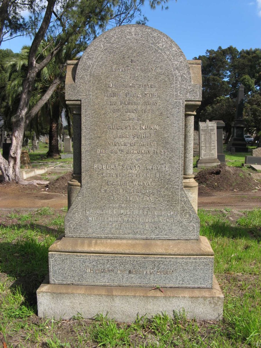 SOHR Marie Olga -1928 :: NUNN Augusta nee SOHR -1935 :: WHYTE Robert Scott -1942