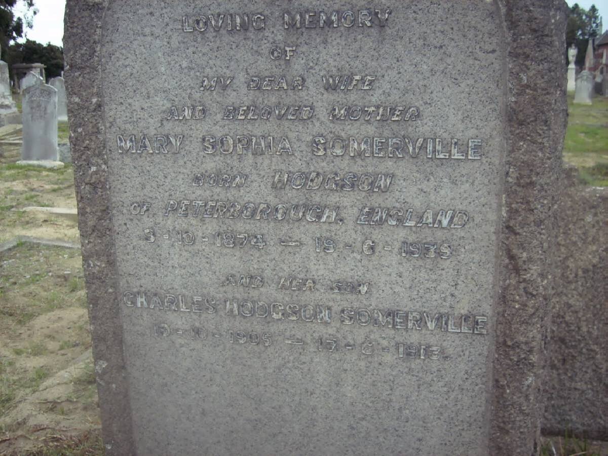 SOMERVILLE Mary Sophia nee HODGSON 1874-1939 :: SOMERVILLE Charles Hodgson 1905-1913