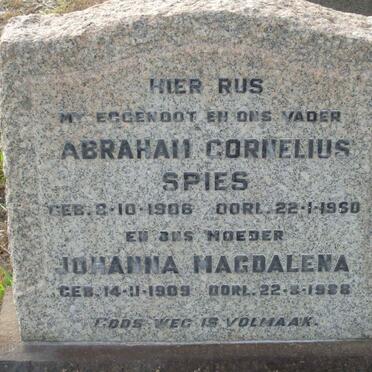 SPIES Abraham Cornelius 1906-1960 &amp; Johanna Magdalena 1909-1988