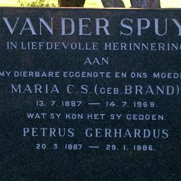 SPUY Petrus Gerhardus, van der 1887-1986 &amp; Maria C.S. BRAND 1887-1969
