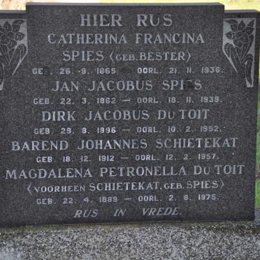 SPIES Jan Jacobus 1862-1939 &amp; Catherina Francina BESTER 1865-1936
