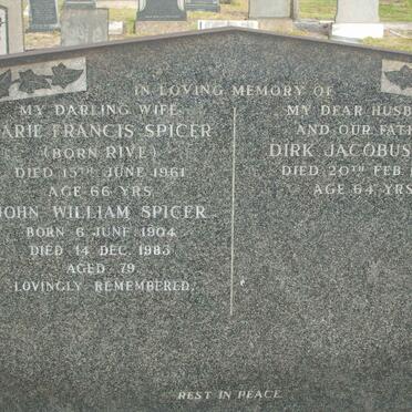 SPICER John William 1904-1983 &amp; Marie Francis RIVE -1961 :: RIVE Dirk Jacobus -1960