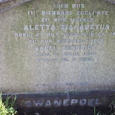 SWANEPOEL Karel Hendrick -1955 &amp; Aletta Margaretha -1948