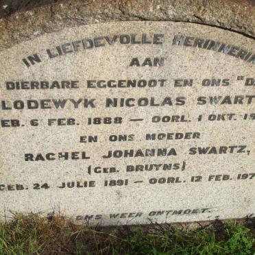 SWARTZ Lodewyk Nicolaas 1888-1942 &amp; Rachel Johanna BRUYNS 1891-1973