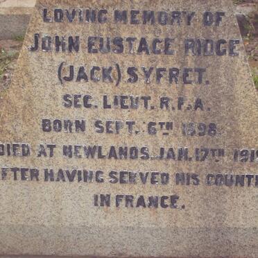 SYFRET John Eustace Ridge 1898-1919