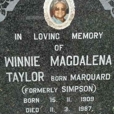 TAYLOR Winnie Magdalena formerly SIMPSON nee MARQUARD 1909-1987