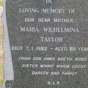 TAYLOR Maria Wilhelmina  -1962