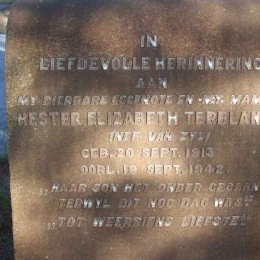 TERBLANCHE Hester Elizabeth nee van ZYL 1913-1942