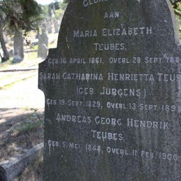 TEUBES Maria Elizabeth 1861-1886 :: TEUBES Sarah Catharina Hendrietta nee JURGENS 1829-1899