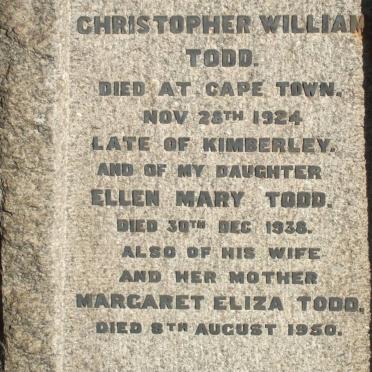 TODD Christopher William -1924 &amp; Margaret Eliza -1950 :: TODD Ellen Mary -1938
