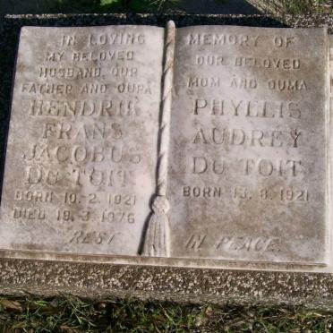TOIT Hendrik Frans Jacobus, du 1921-1976 &amp; Phyllis Audrey 1921-