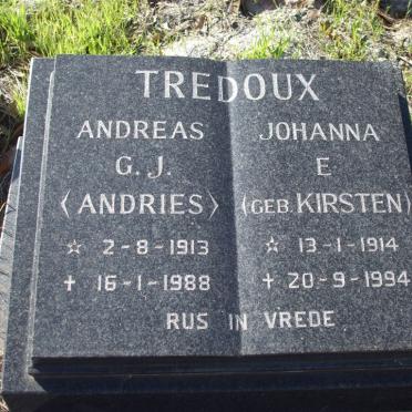 TREDOUX Andreas G.J. 1913-1988 &amp; Johanna E. KIRSTEIN 1914-1994