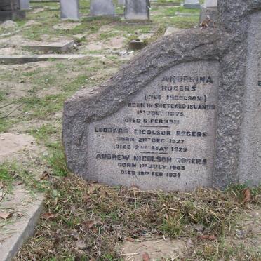 ROGERS Anderina nee NICOLSON 1875-1911 :: ROGERS Leonard Nicolson 1927-1929 :: ROGERS Andrew Nicolson  1903-1937