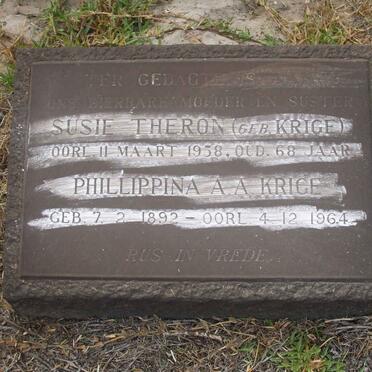 THERON Susie nee KRIGE -1958 :: KRIGE Phillippina A.A. 1892-1964