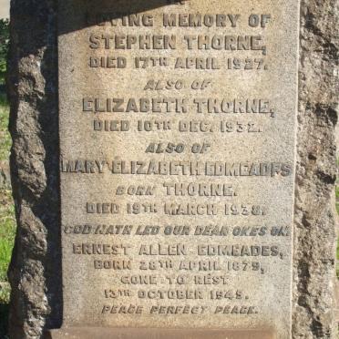 THORNE Stephen -1927 :: THORNE Elizabeth -1932 :: EDMEADES Mary Elizabeth nee THORNE -1938 :: EDMEADES Ernest Allen 1879-1945