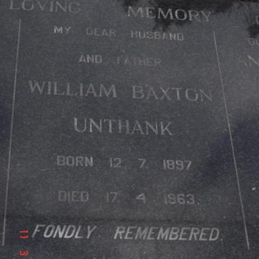 UNTHANK William Baxton 1897-1963