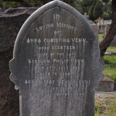 VENN Anna Christina nee EGERTSEN -1923 :: VENN Agnes May nee VENN -1948