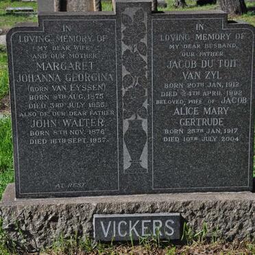 VICKERS John Walter 1876-1957 &amp; Margaret Johanna Georgina VAN EYSSEN 1875-1955