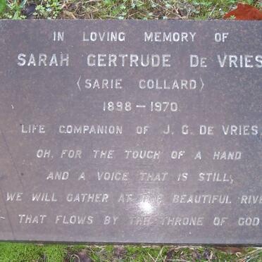 VRIES Sarah Gertrude, de nee COLLARD 1898-1970