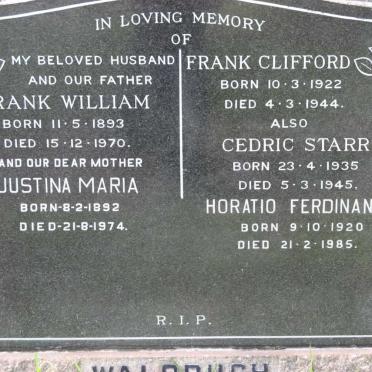 WALBRUCH Frank William 1893-1970 &amp; Justina Maria 1892-1974 :: WALBRUCH Frank Clifford 1922-1944