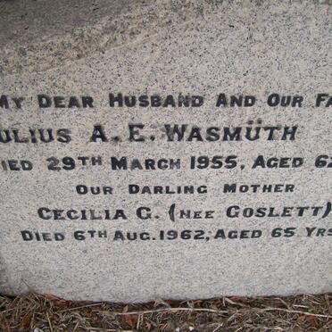 WASMUTH Julius A.E. -1955 &amp; Cecilia G. GOSLETT -1962 :: GOSLETT Jane nee MITCHELL -1939