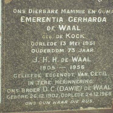WAAL J.H.H., de 1905-1956 &amp; Emerentia Gerharda DE KOCK -1951 :: DE WAAL D.C. 1902-1968