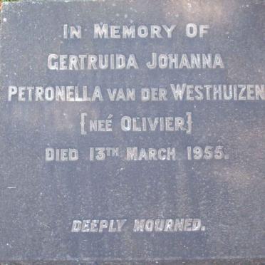 WESTHUIZEN Gertruida Johanna Petronella, van der nee OLIVIER -1955