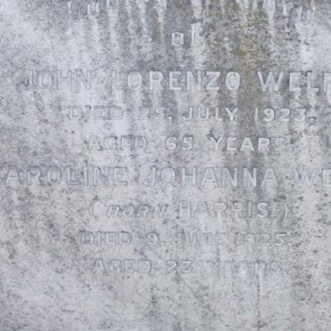 WELFF John Lorenzo -1923 :: WELFF Caroline Johanna HARRIS -1925