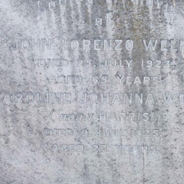 WELFF John Lorenzo -1923 :: WELFF Caroline Johanna HARRIS -1925